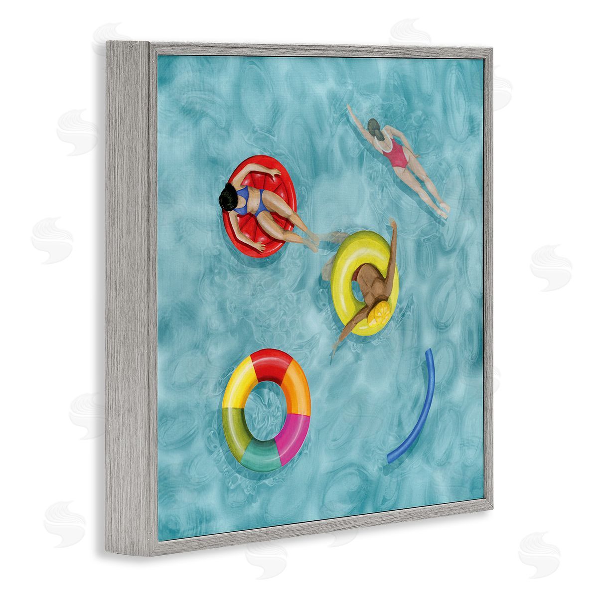 Grace Popp Swimmers In Pool Inner Tube Cool Blue Water Gray Framed Glicee Wall Art Print