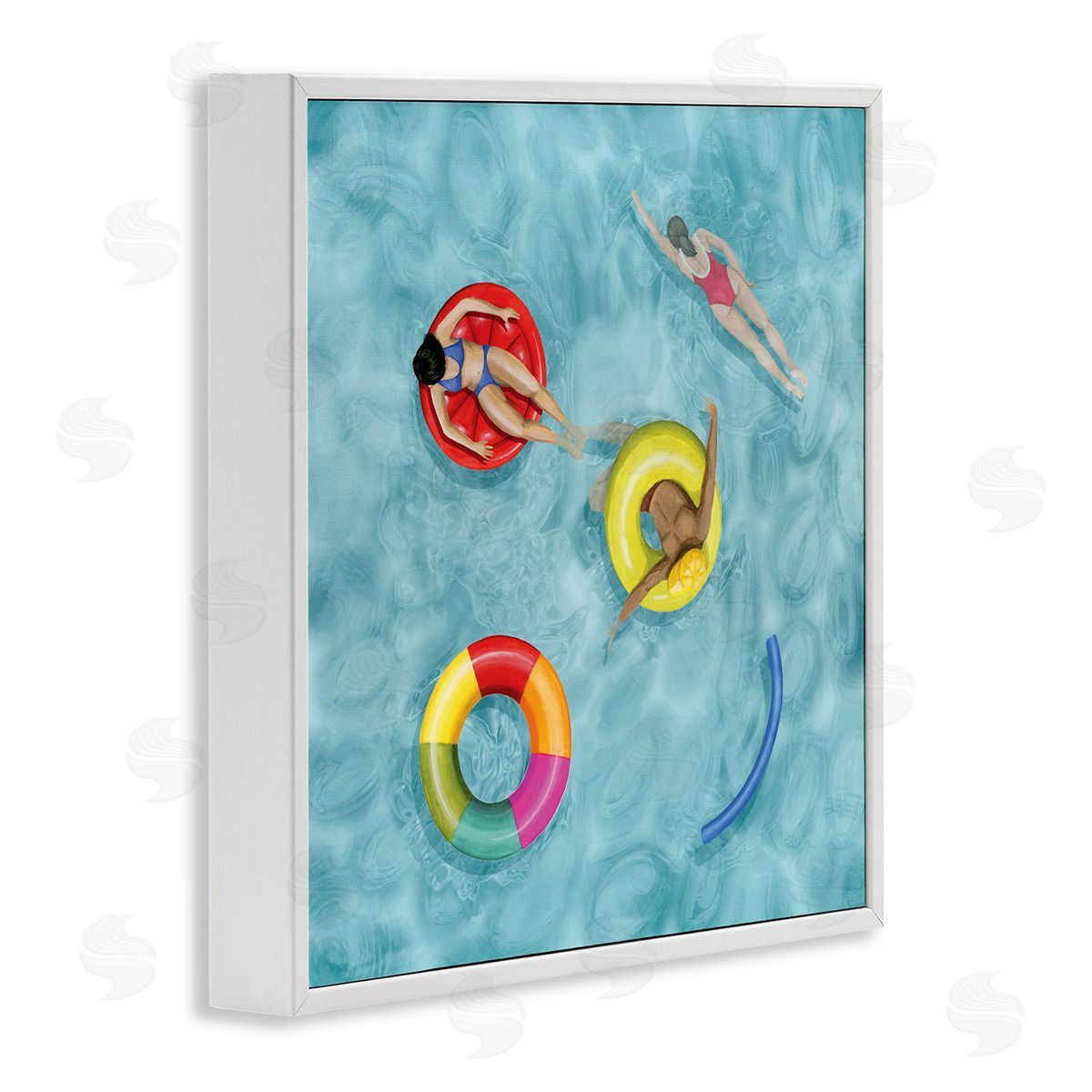 Grace Popp Swimmers In Pool Inner Tube Cool Blue Water White Framed Glicee Wall Art Print