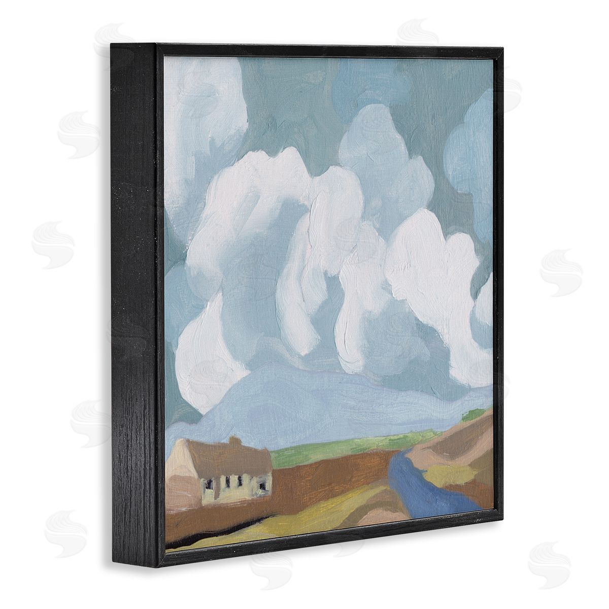 Melissa Wang Quaint Farmhouse Abstract Cloudy Sky Country Meadow Black Framed Glicee Wall Art Print