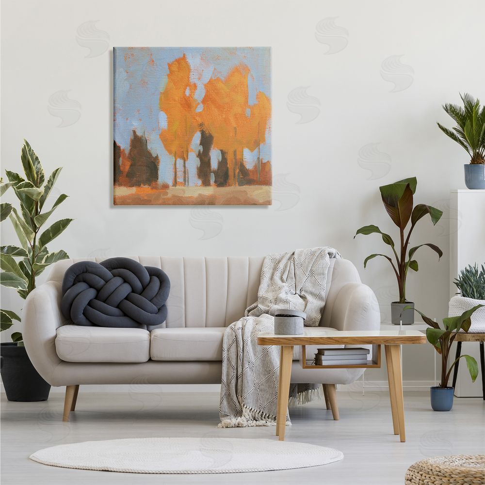 Jacob Green Brilliant Orange Leaves Golden Season Trees Abstract Landscape Canvas Wall Art in Room