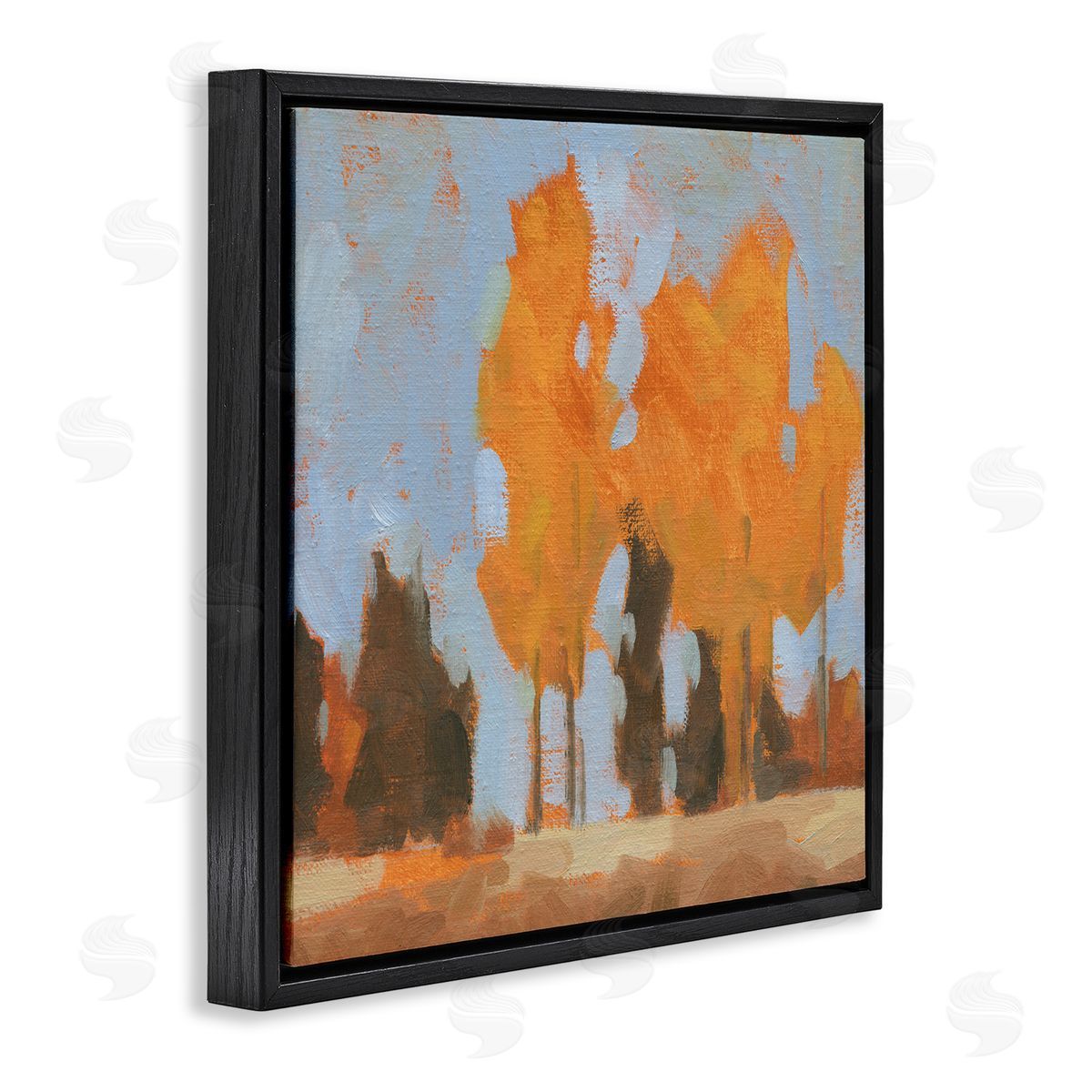 Jacob Green Brilliant Orange Leaves Golden Season Trees Abstract Landscape Black Floating Frame Canvas Wall Art Print