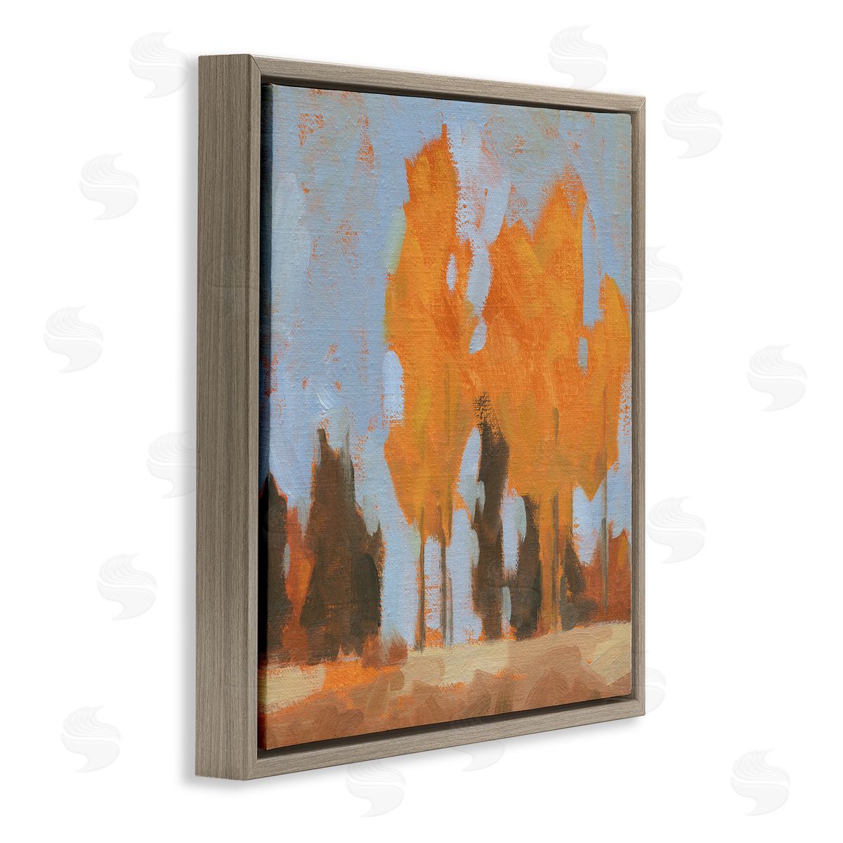 Jacob Green Brilliant Orange Leaves Golden Season Trees Abstract Landscape Brown Floating Frame Canvas Wall Art Print
