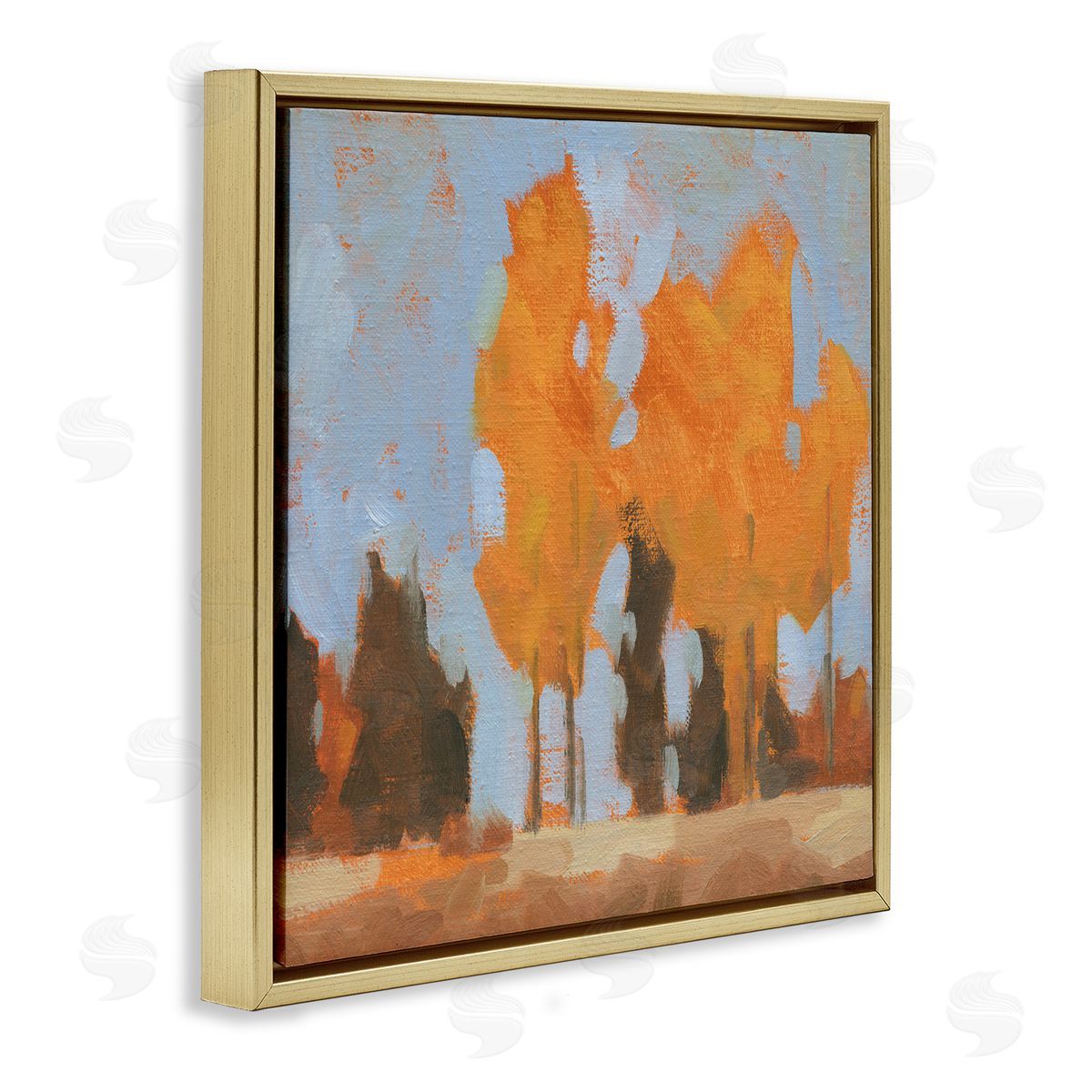 Jacob Green Brilliant Orange Leaves Golden Season Trees Abstract Landscape Gold Floating Frame Canvas Wall Art Print