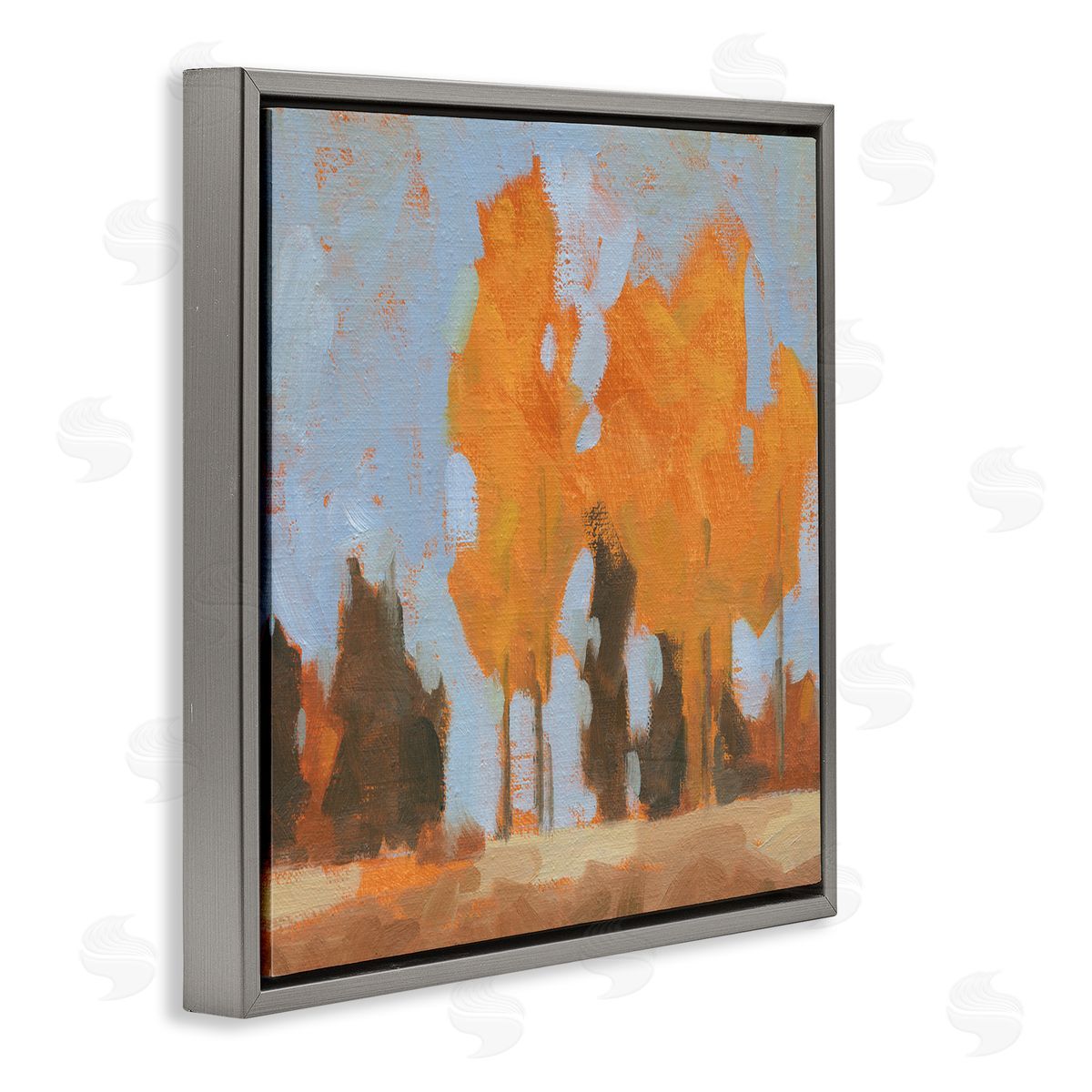 Jacob Green Brilliant Orange Leaves Golden Season Trees Abstract Landscape Gray Floating Frame Canvas Wall Art Print