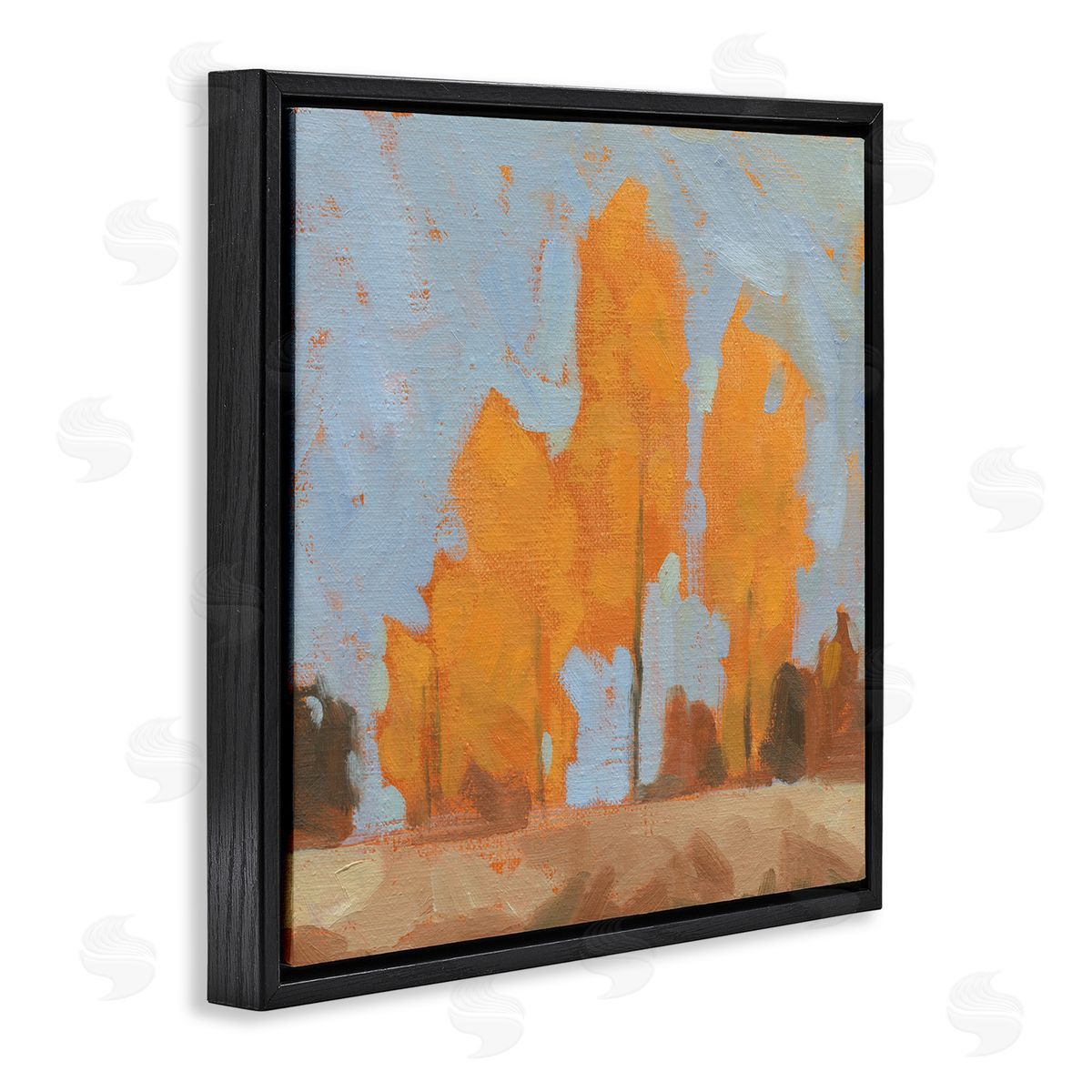 Jacob Green Autumn Trees Brilliant Orange Leaves Soft Blue Sky Black Floating Frame Canvas Wall Art Print