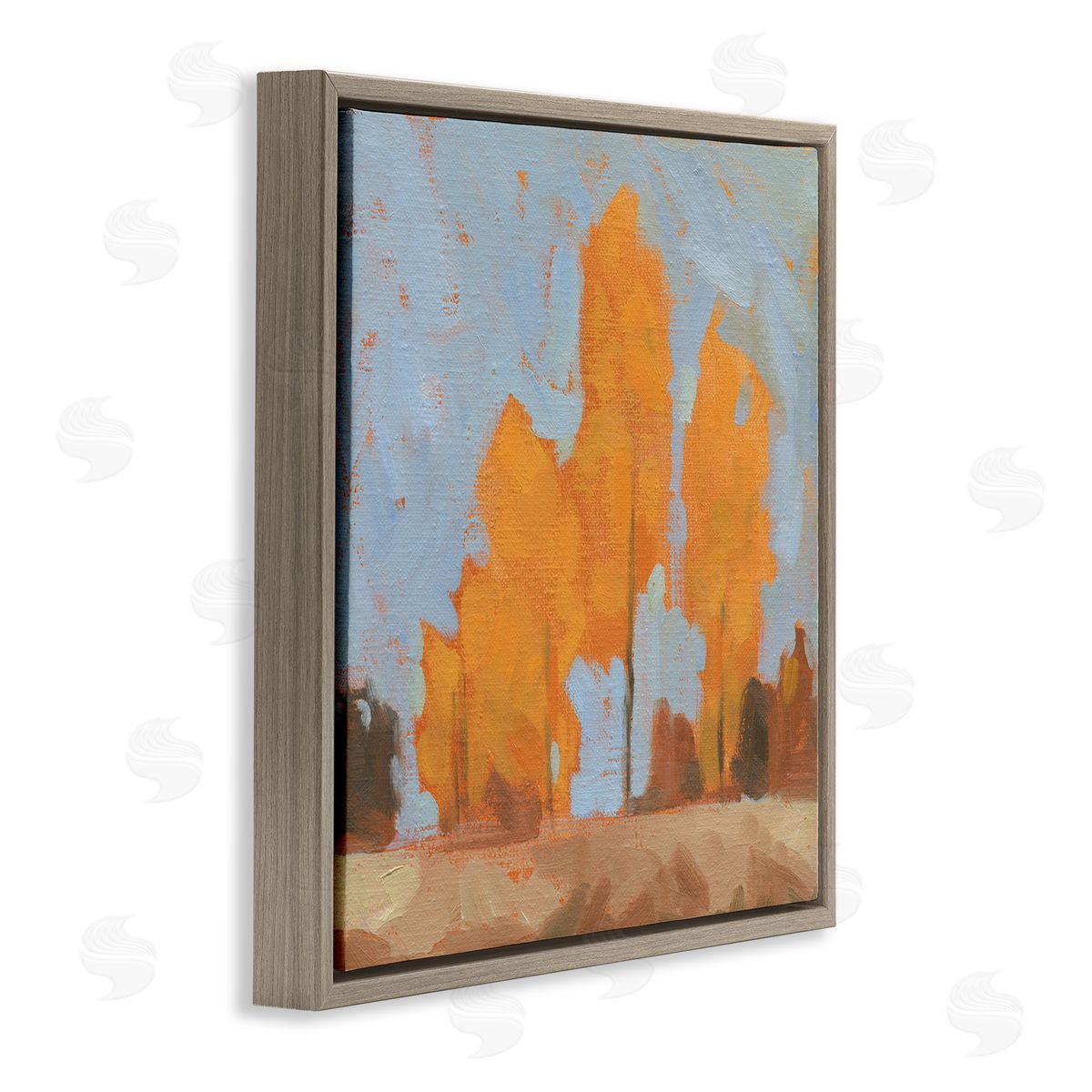 Jacob Green Autumn Trees Brilliant Orange Leaves Soft Blue Sky Brown Floating Frame Canvas Wall Art Print