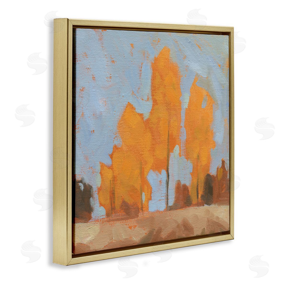 Jacob Green Autumn Trees Brilliant Orange Leaves Soft Blue Sky Gold Floating Frame Canvas Wall Art Print