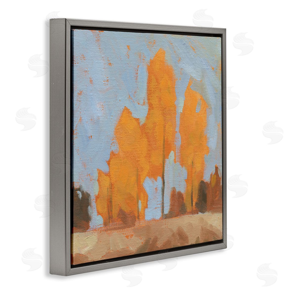 Jacob Green Autumn Trees Brilliant Orange Leaves Soft Blue Sky Gray Floating Frame Canvas Wall Art Print