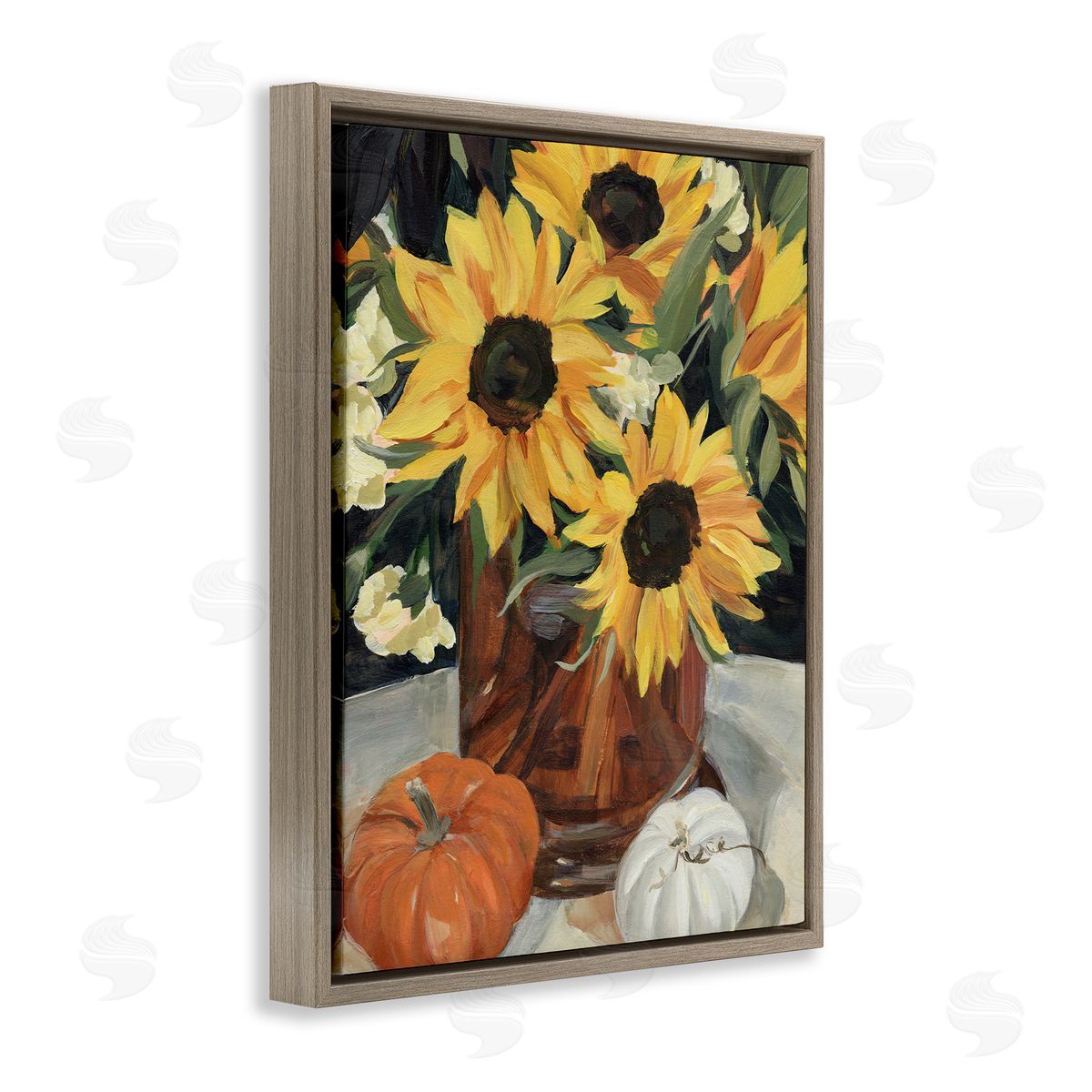 Annie Warren Quaint Rustic Sunflower Vase Autumn Pumpkin Still-Life