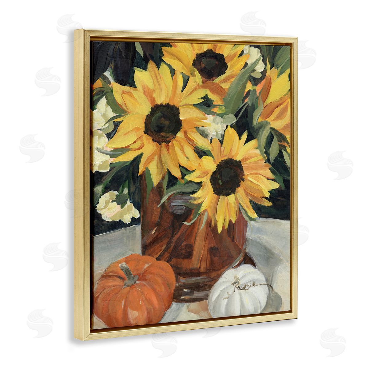 Annie Warren Quaint Rustic Sunflower Vase Autumn Pumpkin Still-Life