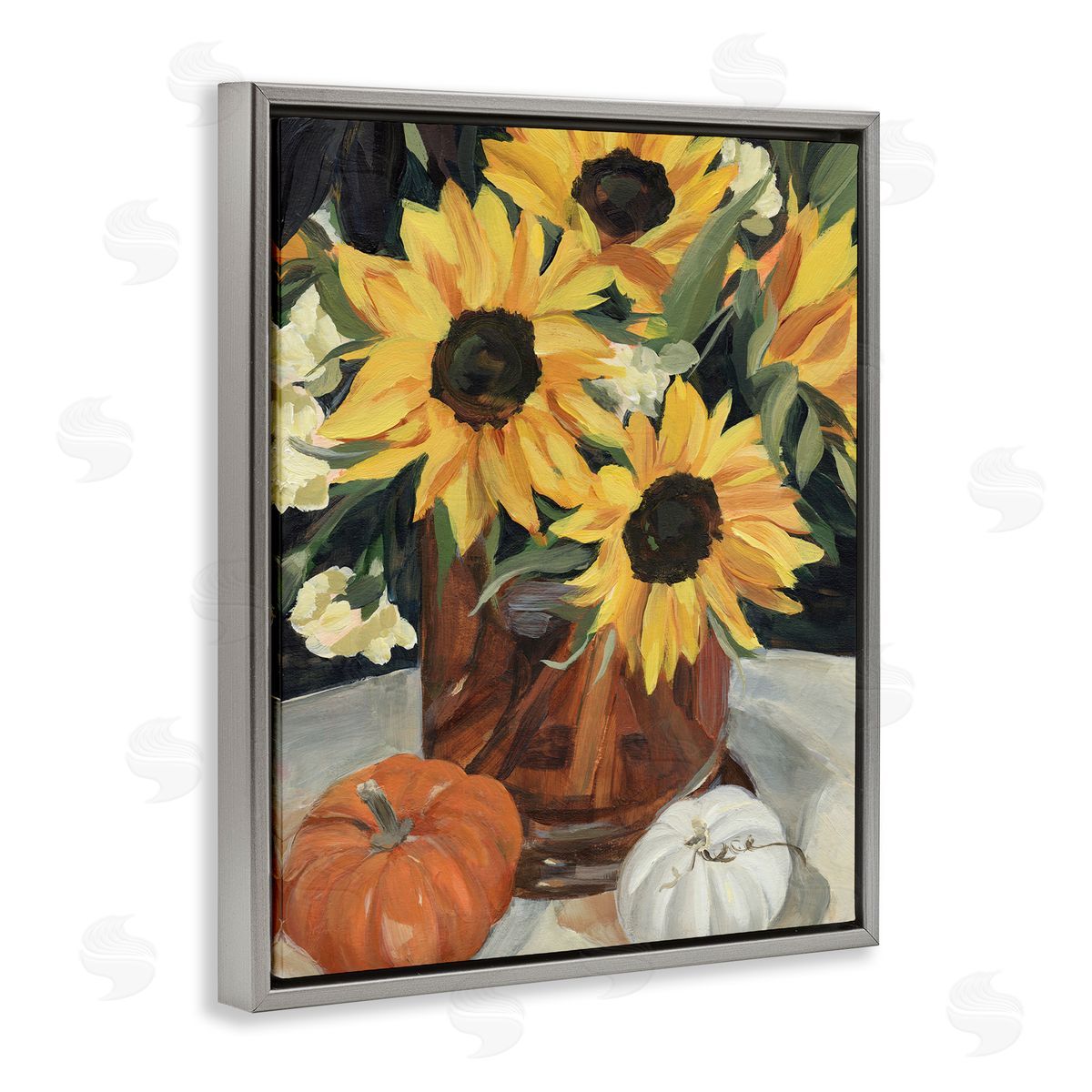 Annie Warren Quaint Rustic Sunflower Vase Autumn Pumpkin Still-Life