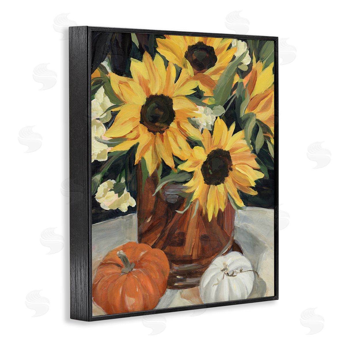 Annie Warren Quaint Rustic Sunflower Vase Autumn Pumpkin Still-Life