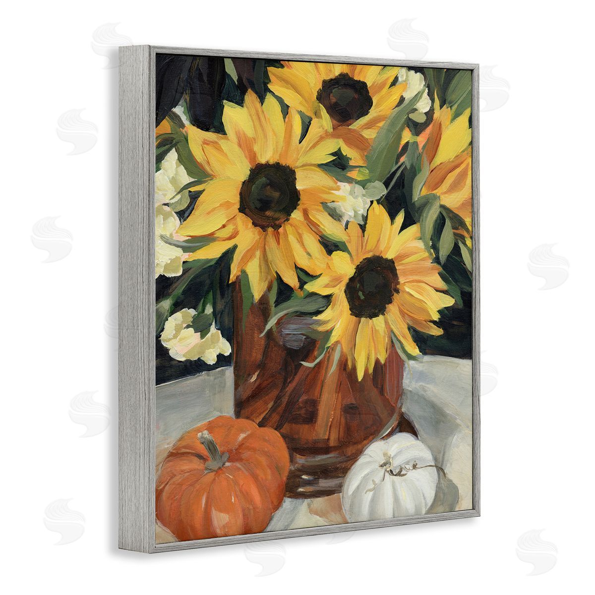 Annie Warren Quaint Rustic Sunflower Vase Autumn Pumpkin Still-Life