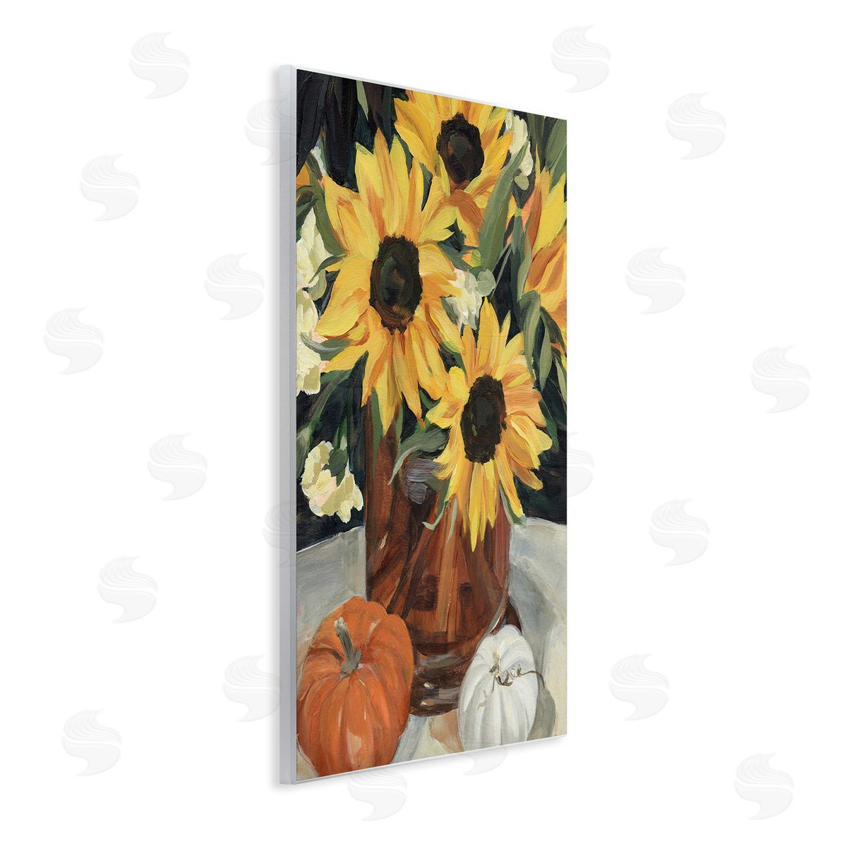 Annie Warren Quaint Rustic Sunflower Vase Autumn Pumpkin Still-Life