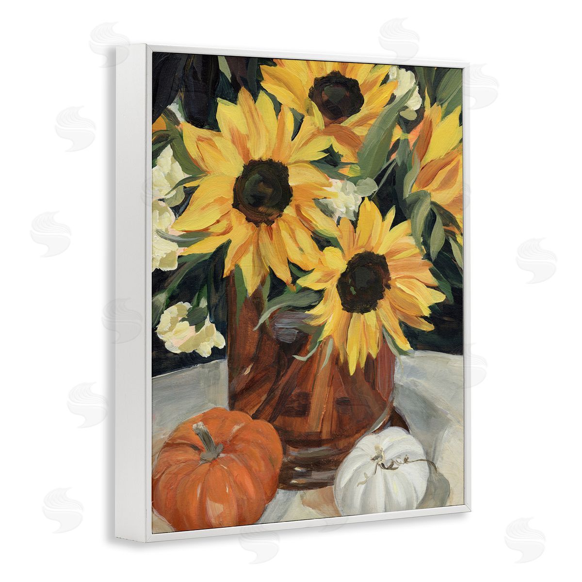 Annie Warren Quaint Rustic Sunflower Vase Autumn Pumpkin Still-Life