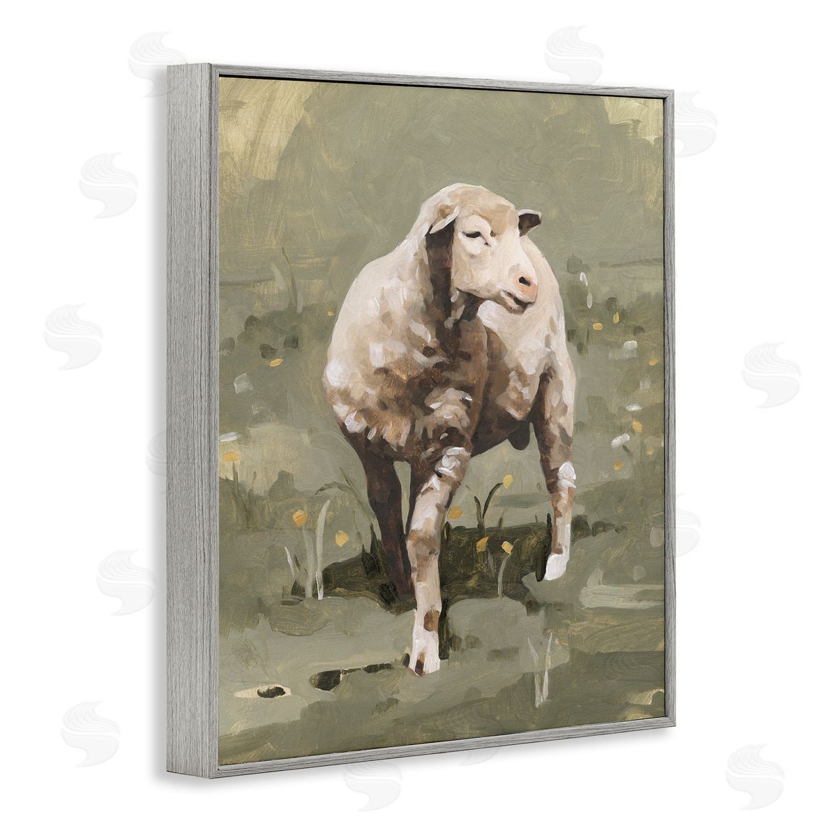 Emma Caroline Impressionistic Spring Sheep Grazing Grassy Farm Field