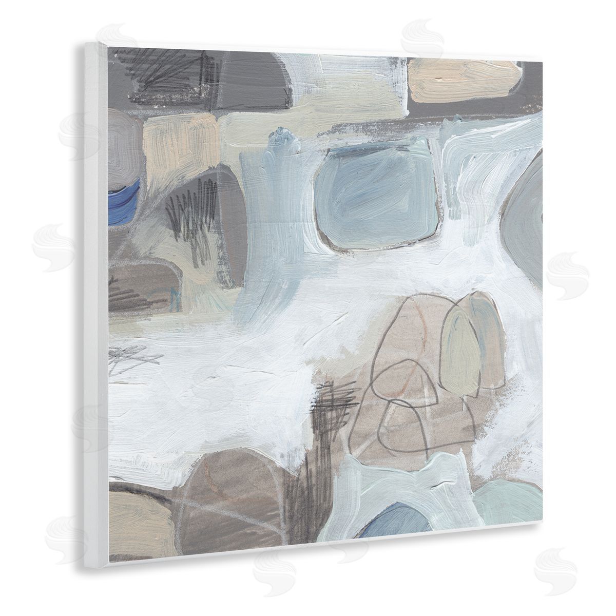 Jennifer Paxton Parker Conceptual Geometric Shapes Busy Lines Grey Blue Wooden Wall Plaque Art Print