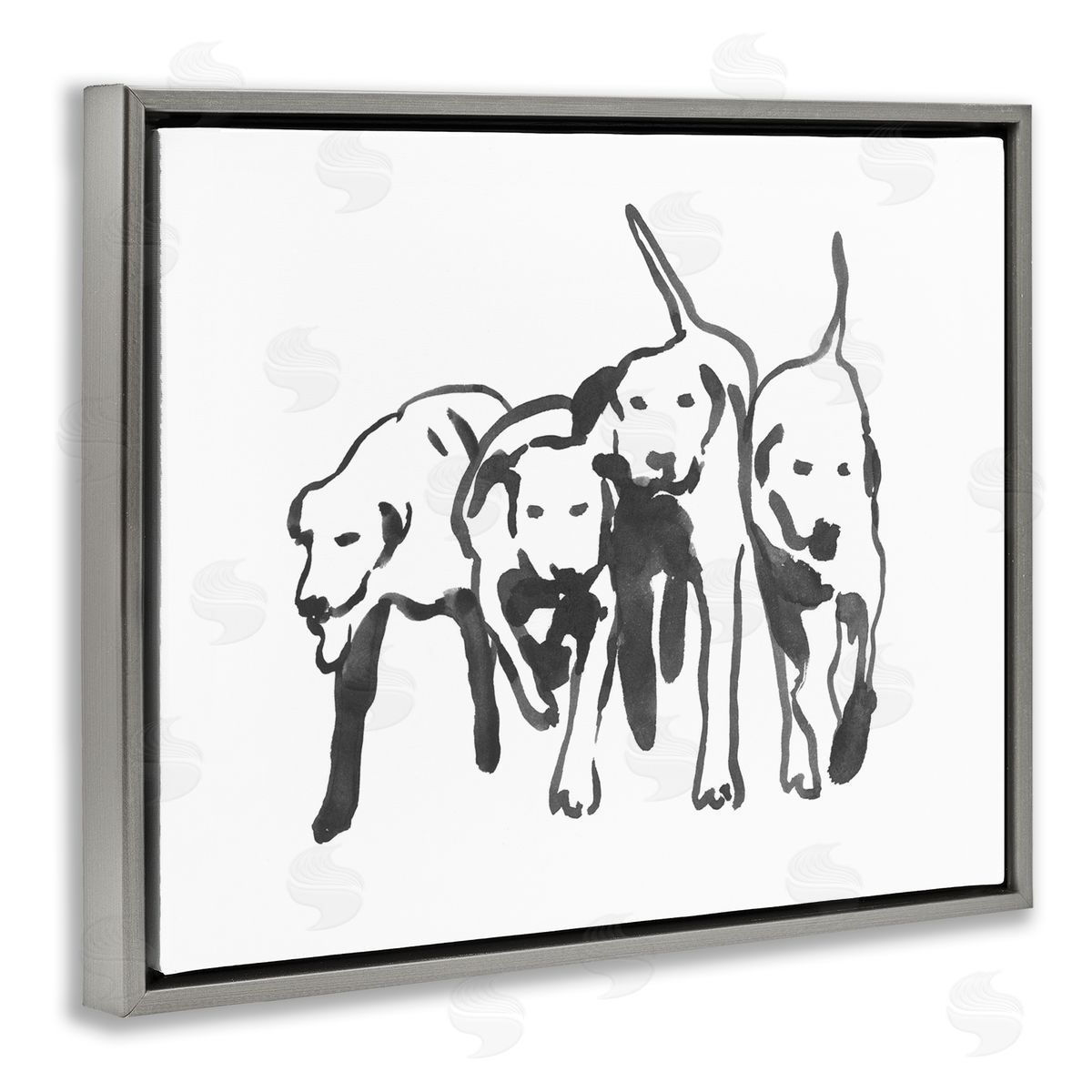 Emma Caroline Row Of Pet Dogs Black White Watercolor Outline