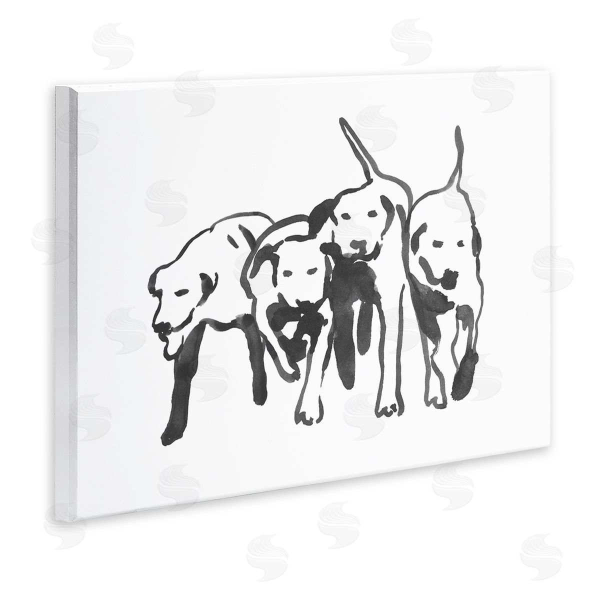 Emma Caroline Row Of Pet Dogs Black White Watercolor Outline