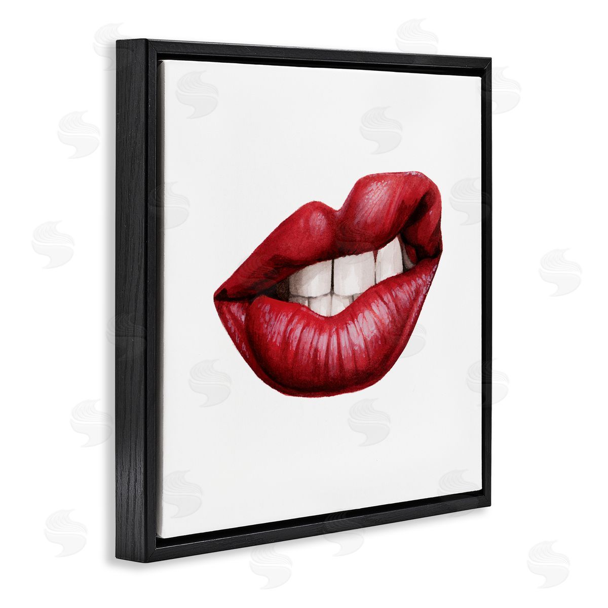Grace Popp Sneering Lips Bold Emotion Red Lipstick Teeth Black Floating Frame Canvas Wall Art Print