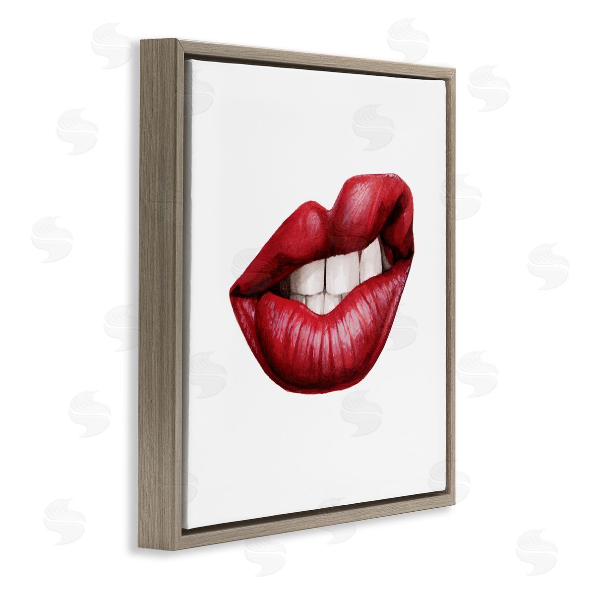 Grace Popp Sneering Lips Bold Emotion Red Lipstick Teeth Brown Floating Frame Canvas Wall Art Print