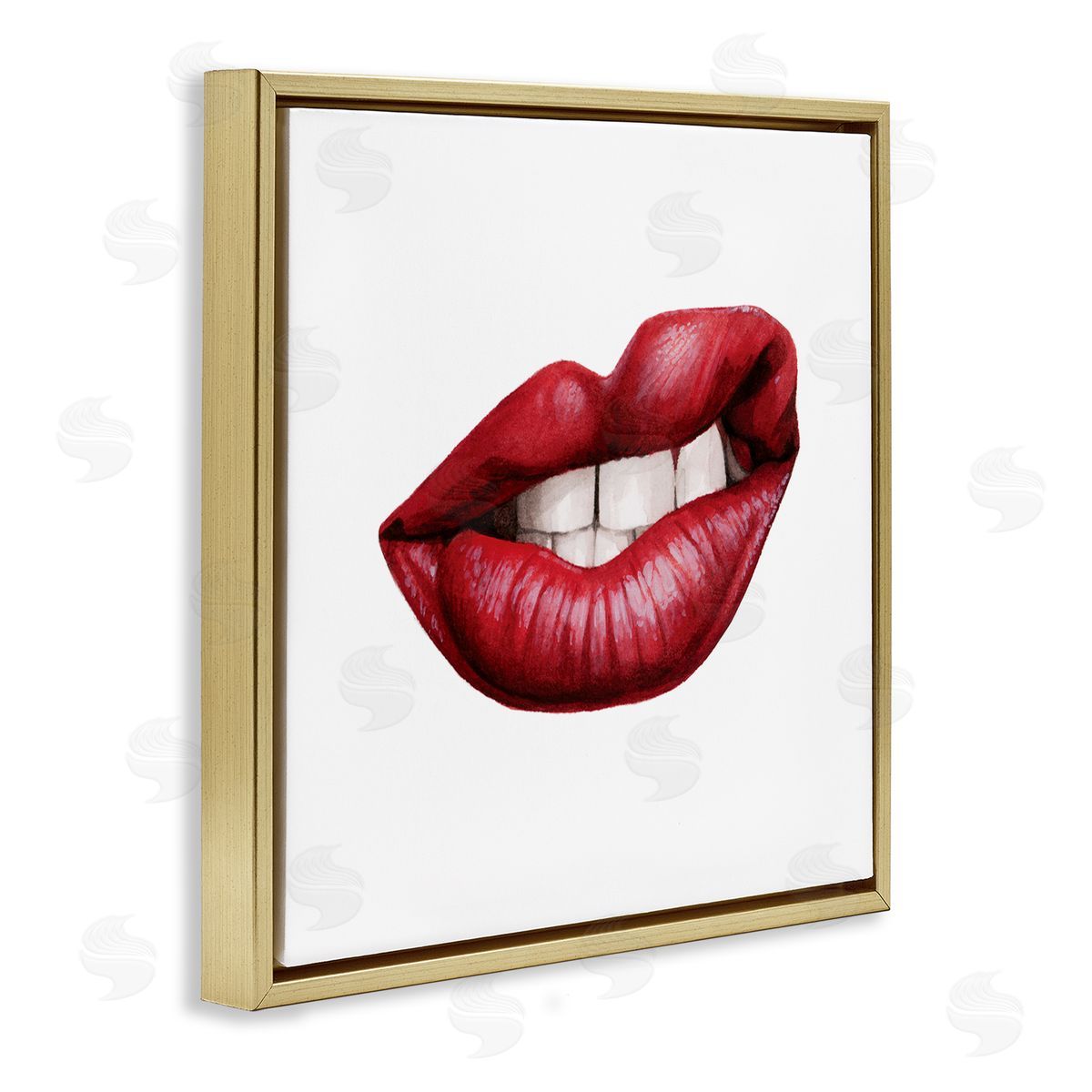 Grace Popp Sneering Lips Bold Emotion Red Lipstick Teeth Gold Floating Frame Canvas Wall Art Print