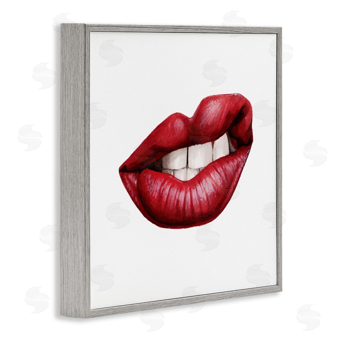 Grace Popp Sneering Lips Bold Emotion Red Lipstick Teeth Gray Framed Glicee Wall Art Print