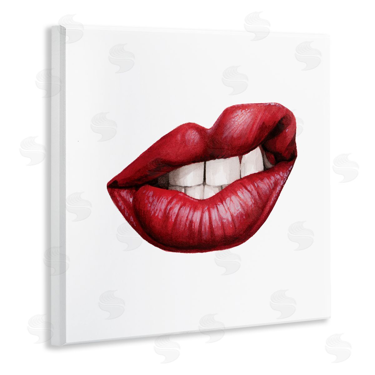 Grace Popp Sneering Lips Bold Emotion Red Lipstick Teeth Wooden Wall Plaque Art Print
