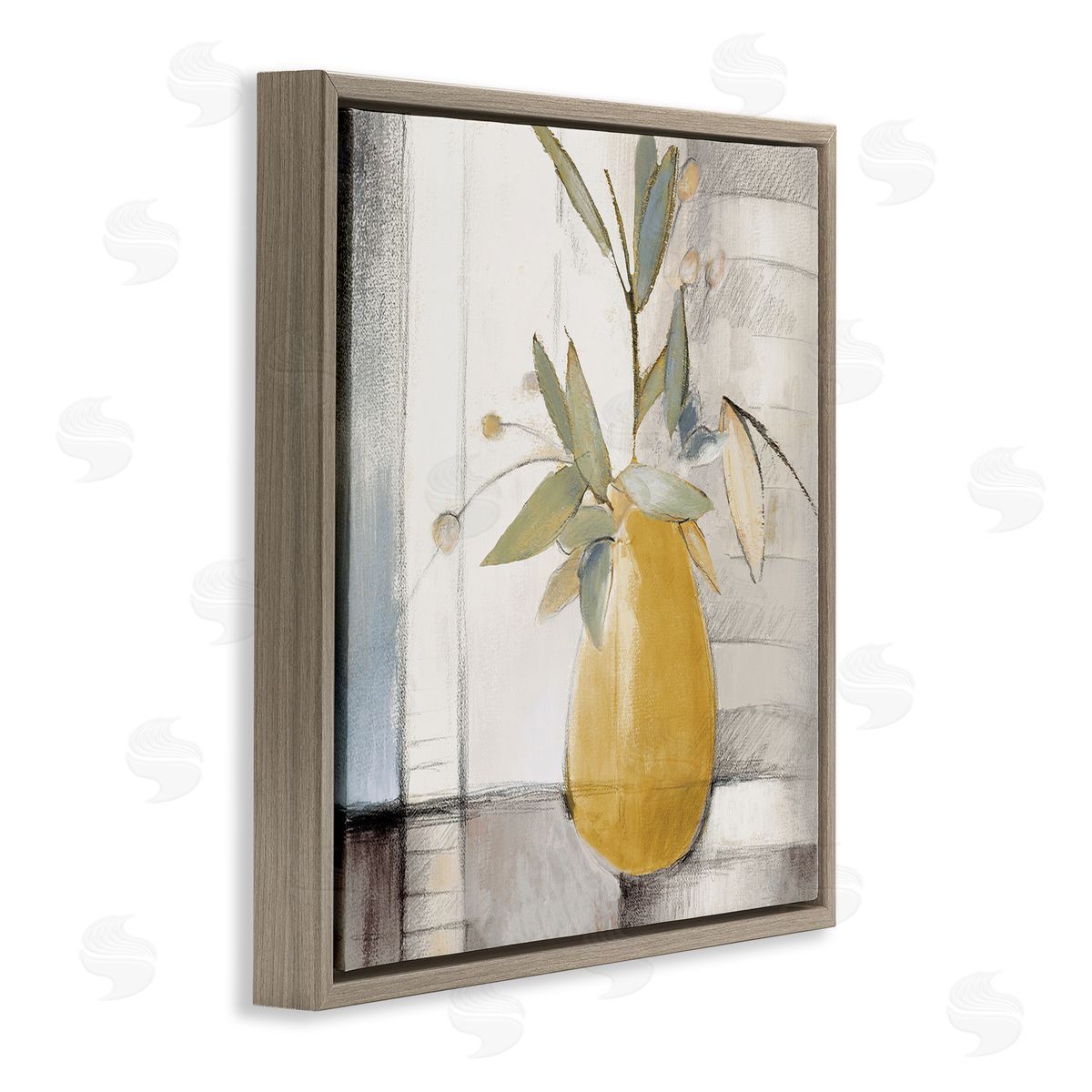Lanie Loreth Abstract Quaint Potted Plant Green Leaves Grey Wall Brown Floating Frame Canvas Wall Art Print