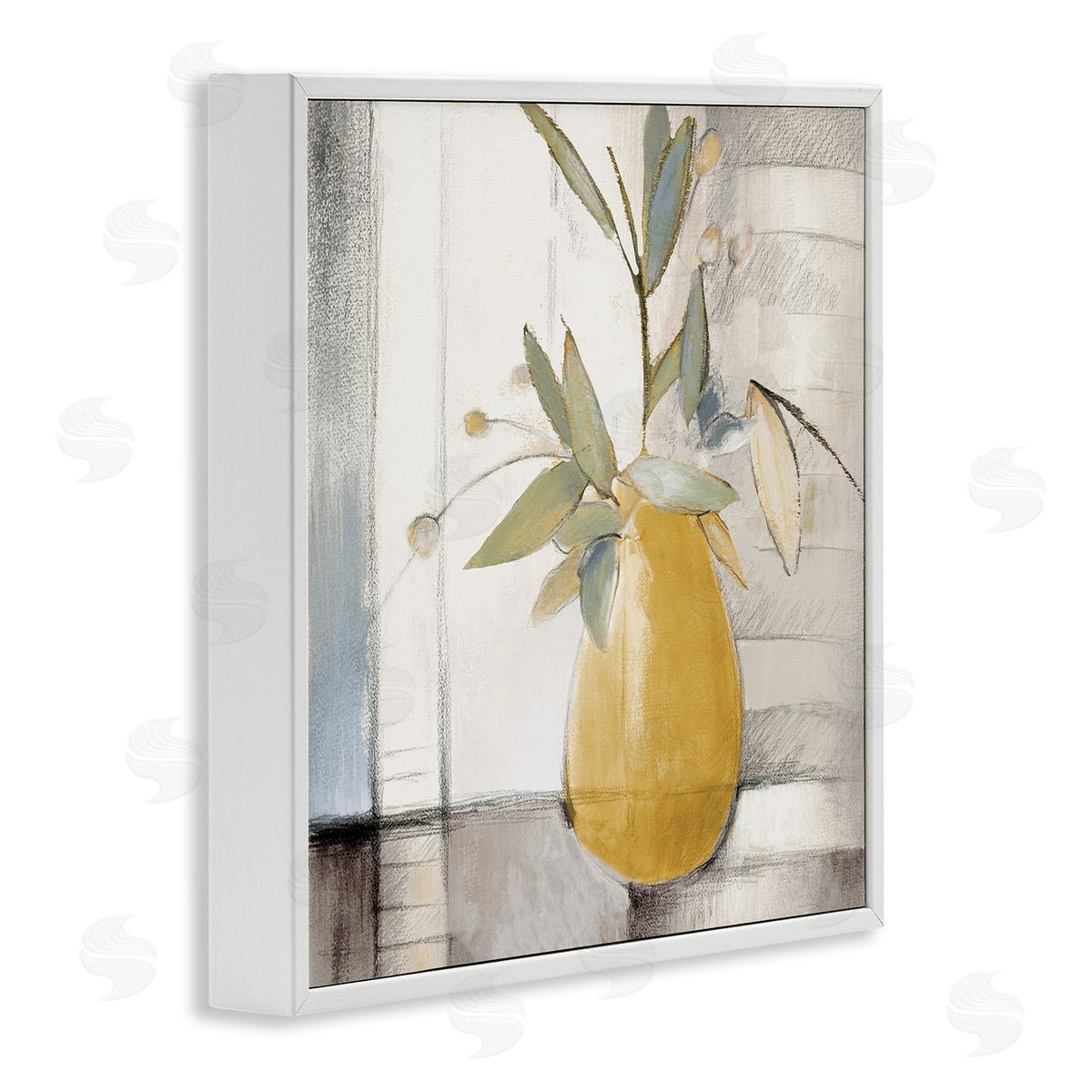 Lanie Loreth Abstract Quaint Potted Plant Green Leaves Grey Wall White Framed Glicee Wall Art Print