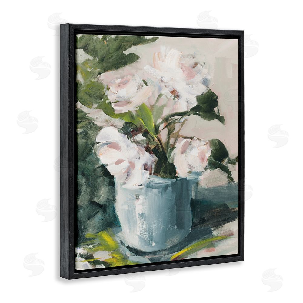 Jane Slivka Impressionist Potted Flowers Green Leaves Pink Petals