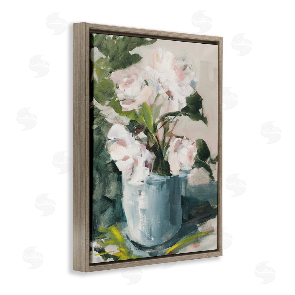 Jane Slivka Impressionist Potted Flowers Green Leaves Pink Petals