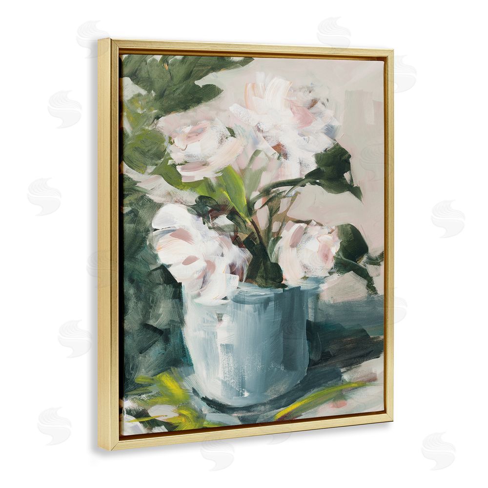 Jane Slivka Impressionist Potted Flowers Green Leaves Pink Petals