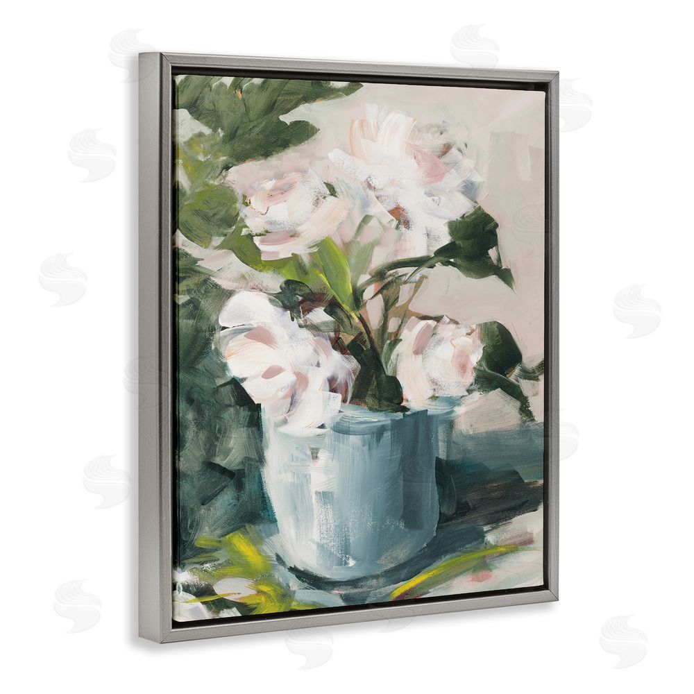 Jane Slivka Impressionist Potted Flowers Green Leaves Pink Petals