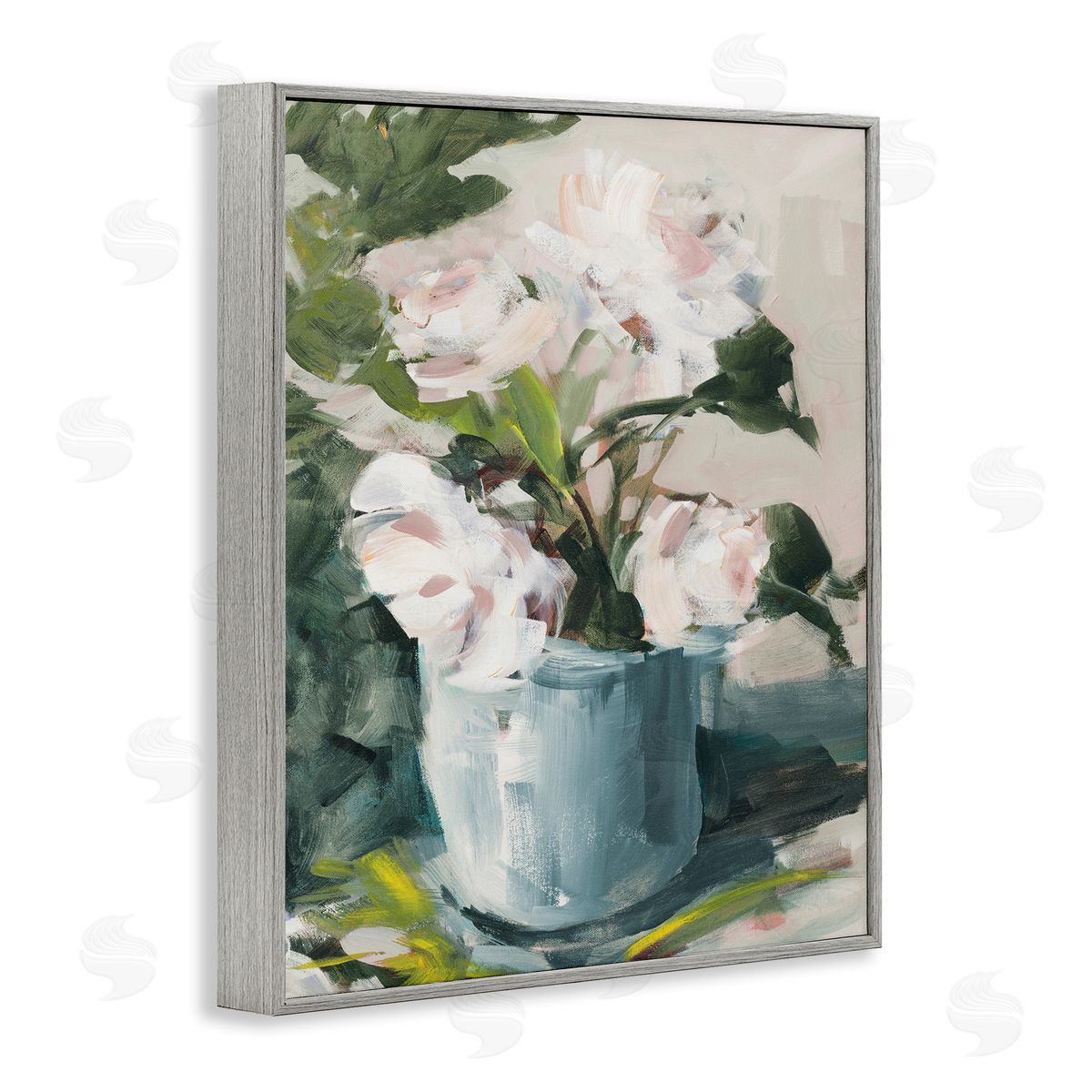 Jane Slivka Impressionist Potted Flowers Green Leaves Pink Petals