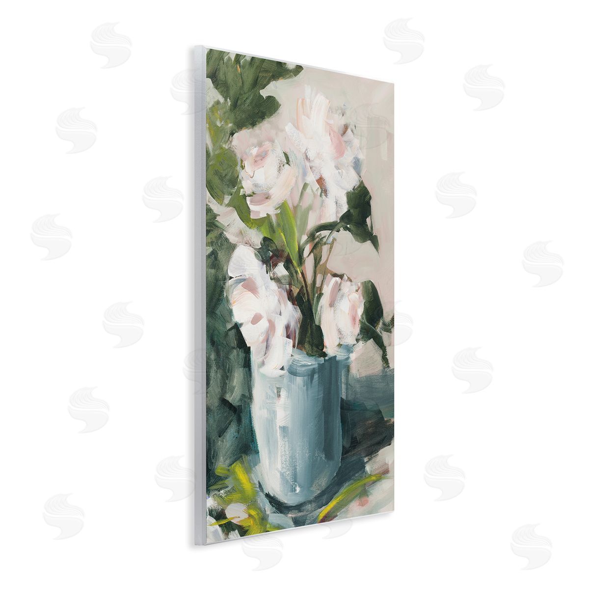 Jane Slivka Impressionist Potted Flowers Green Leaves Pink Petals