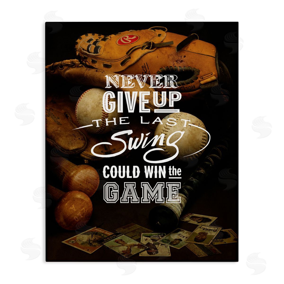Art Licensing Studio Never Give Up Phrase Baseball Cards Glove Bat