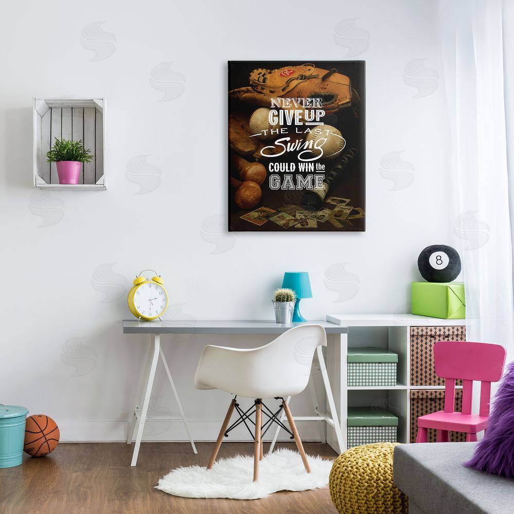 Art Licensing Studio Never Give Up Phrase Baseball Cards Glove Bat