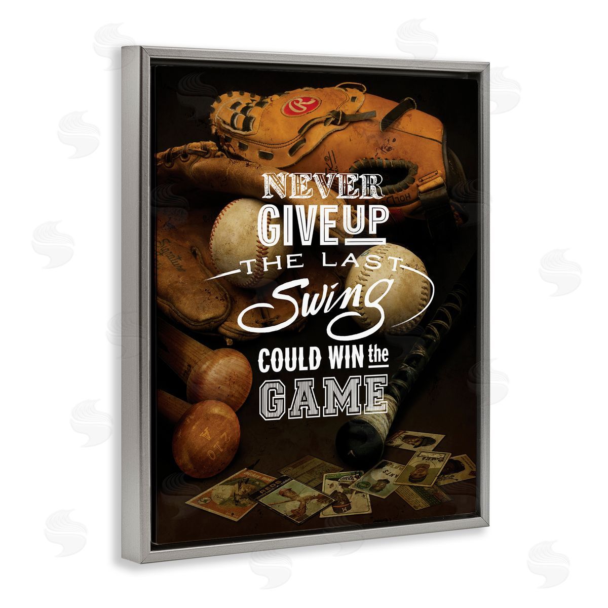Art Licensing Studio Never Give Up Phrase Baseball Cards Glove Bat