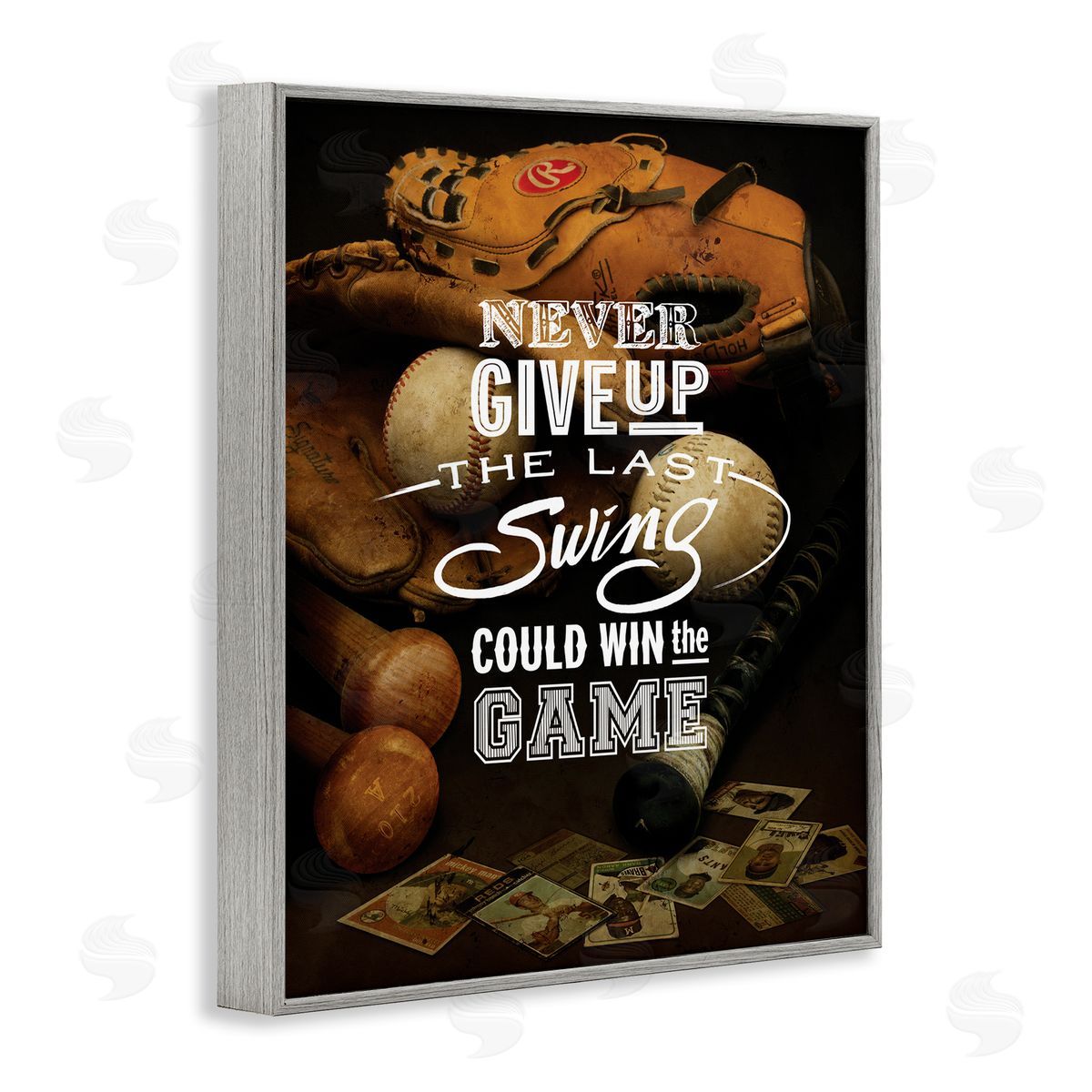 Art Licensing Studio Never Give Up Phrase Baseball Cards Glove Bat