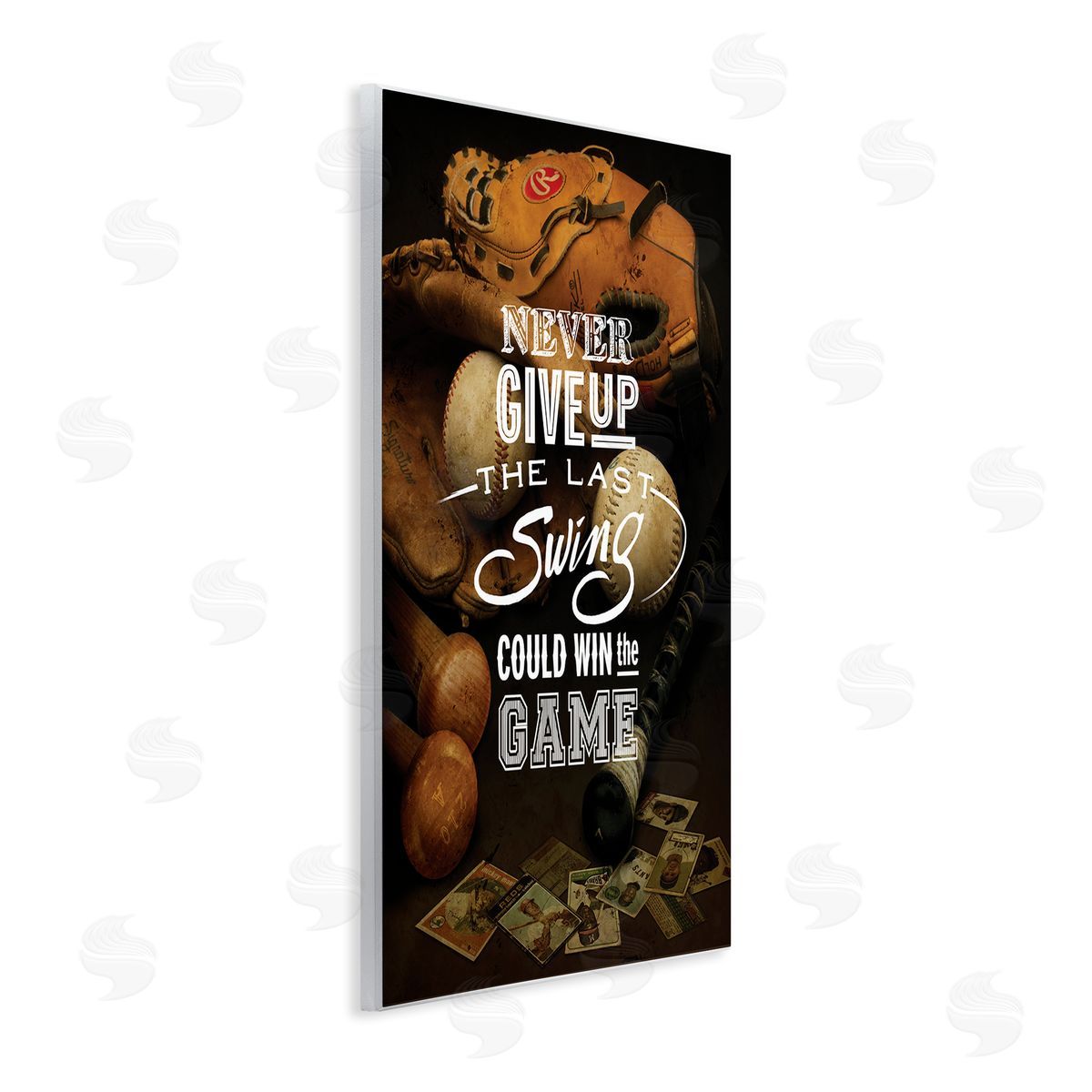 Art Licensing Studio Never Give Up Phrase Baseball Cards Glove Bat