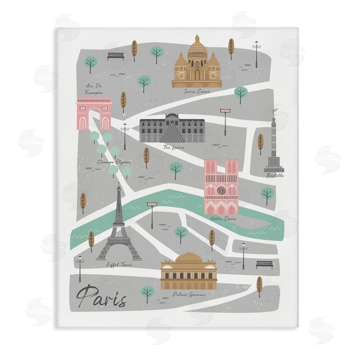 Angela Nickeas Paris Landmark Map fr_sideench City Illustration Pink Grey