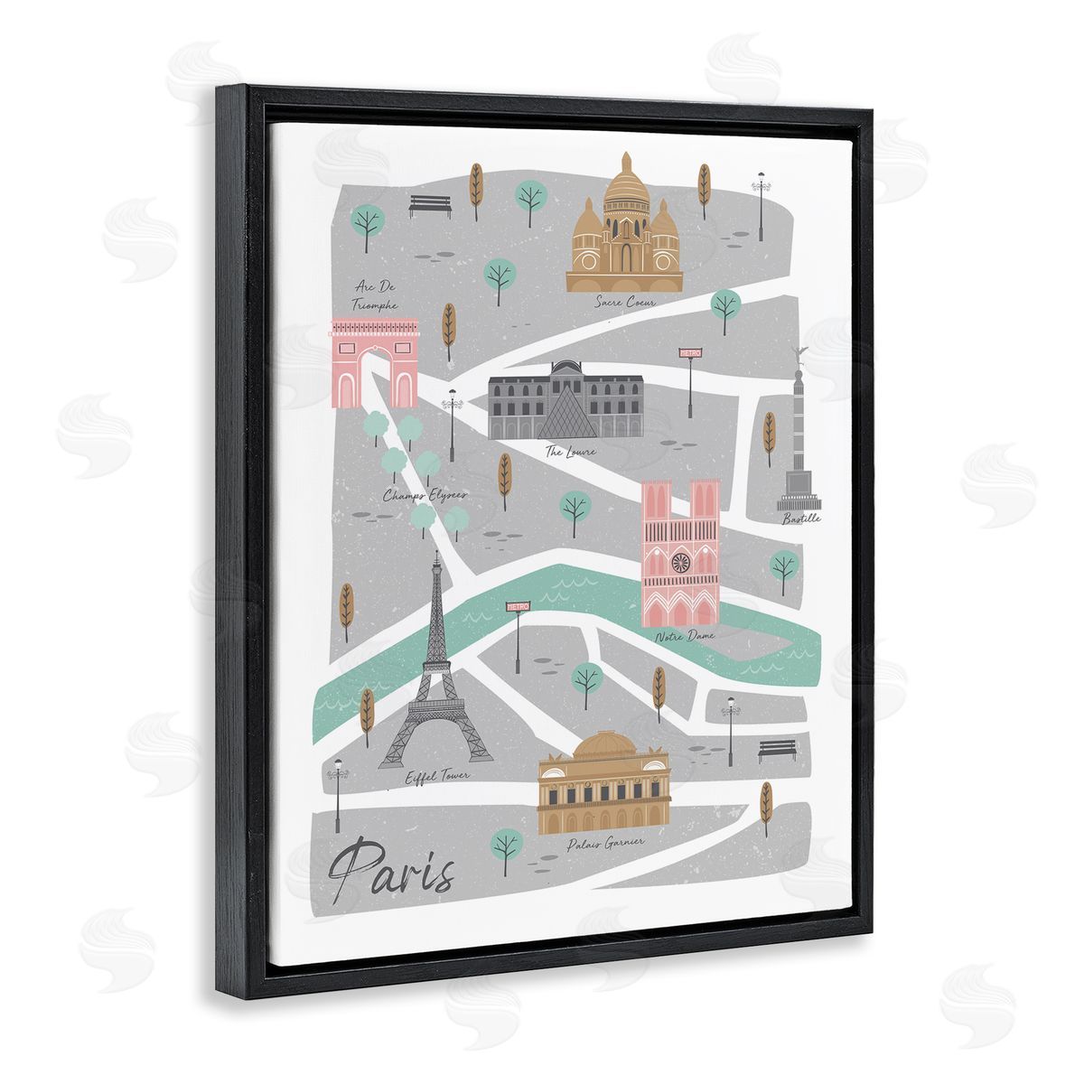 Angela Nickeas Paris Landmark Map fr_sideench City Illustration Pink Grey