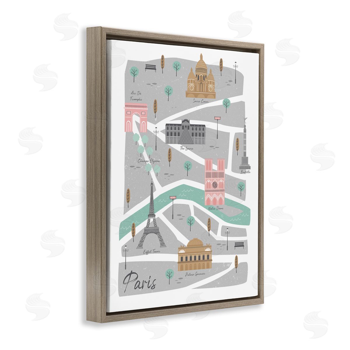 Angela Nickeas Paris Landmark Map fr_sideench City Illustration Pink Grey