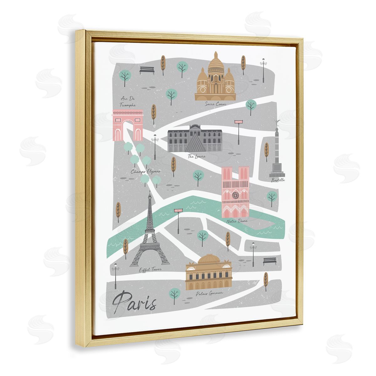 Angela Nickeas Paris Landmark Map fr_sideench City Illustration Pink Grey