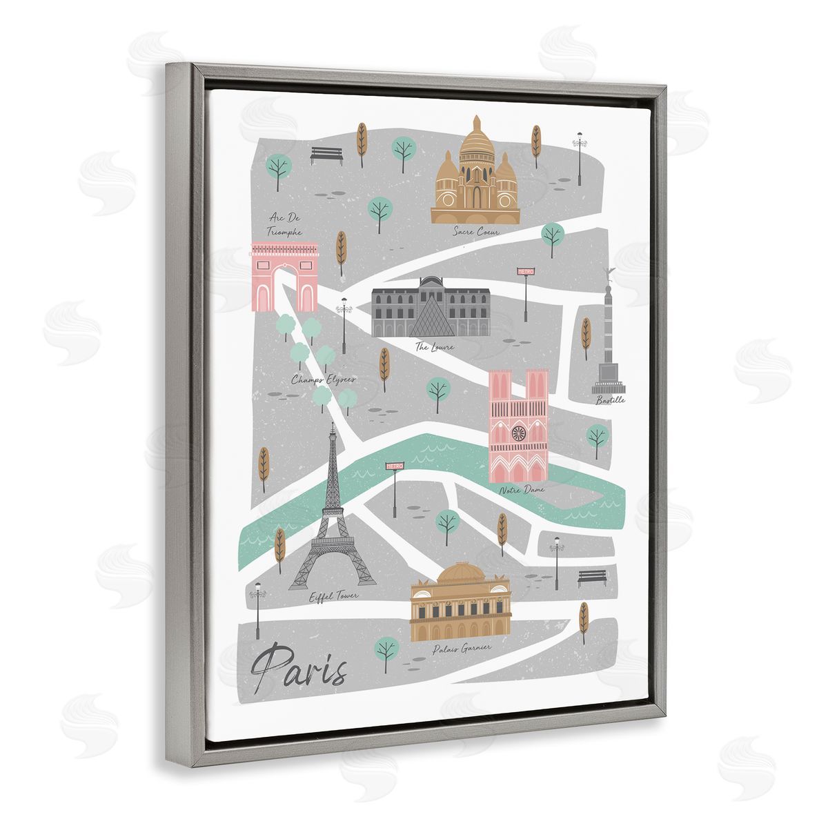 Angela Nickeas Paris Landmark Map fr_sideench City Illustration Pink Grey