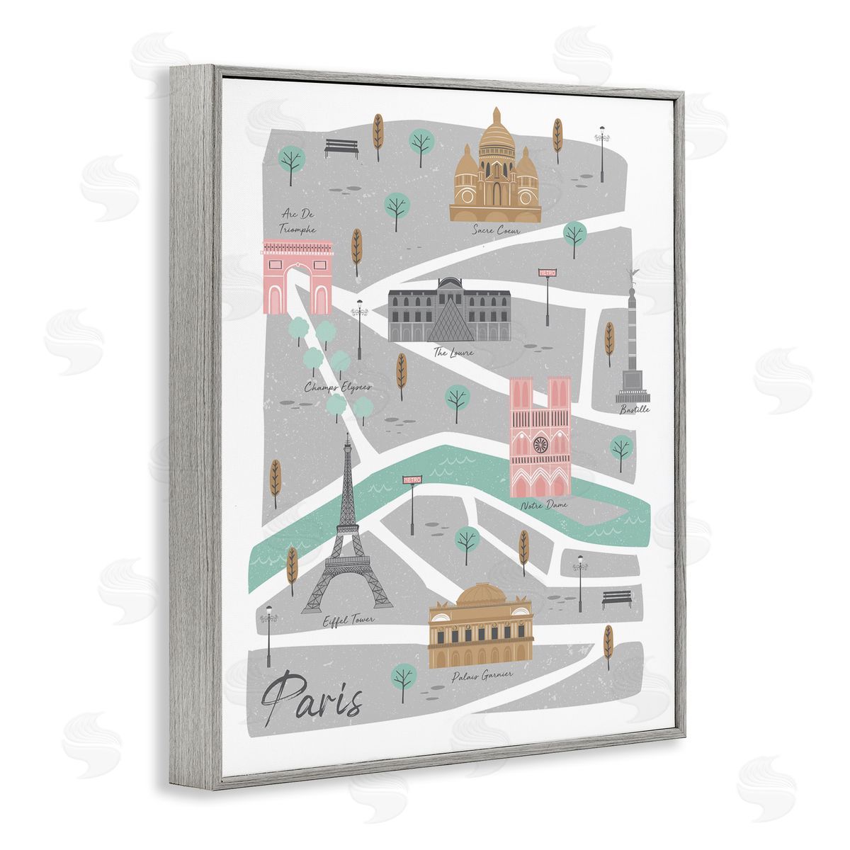 Angela Nickeas Paris Landmark Map fr_sideench City Illustration Pink Grey