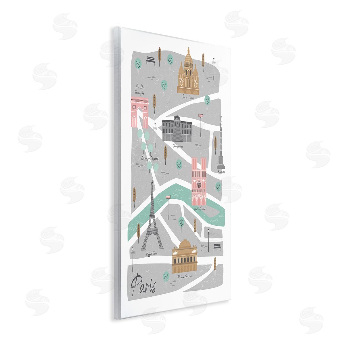 Angela Nickeas Paris Landmark Map fr_sideench City Illustration Pink Grey