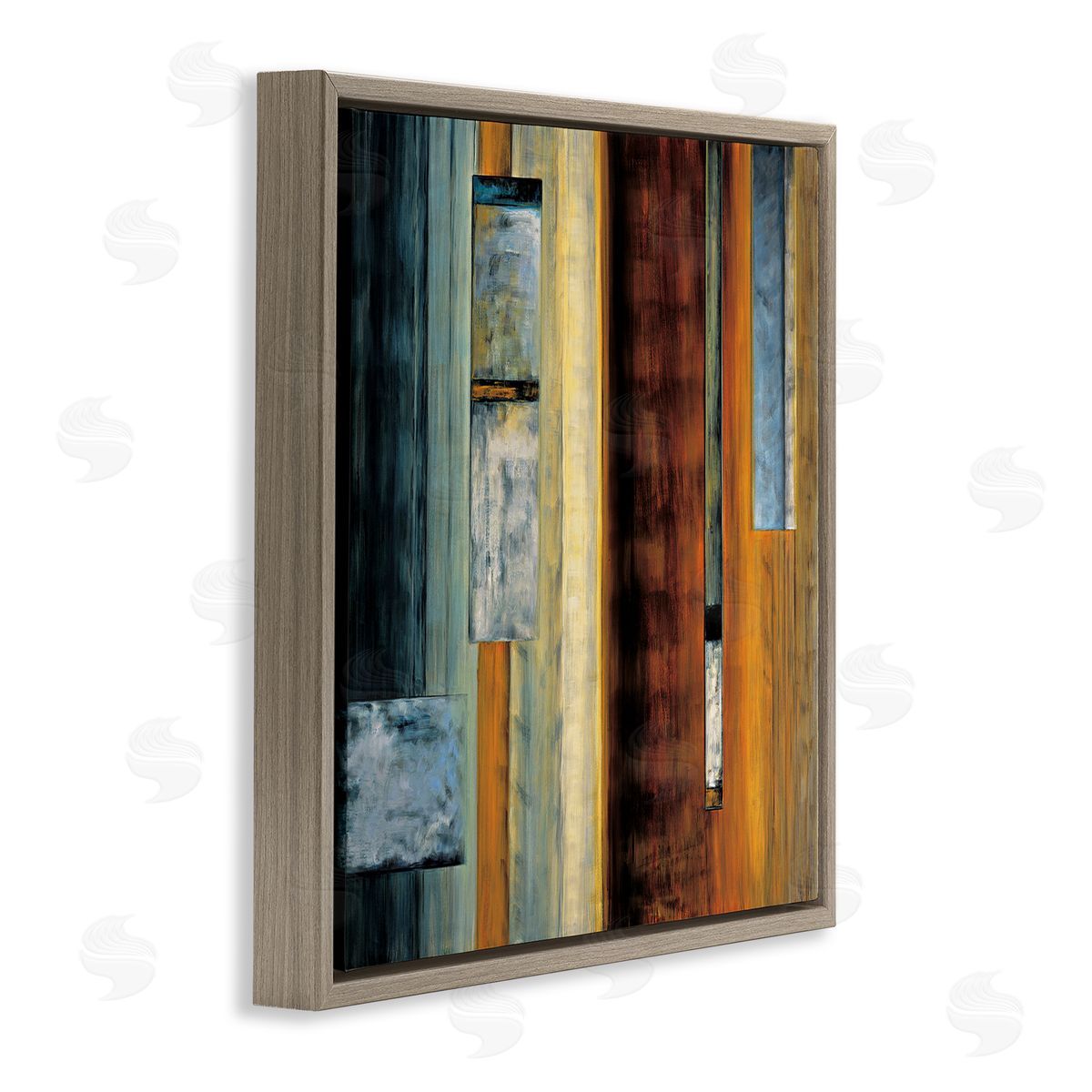 Aaron Summers Rustic Rectangular Abstraction Brown Orange Blue Brown Floating Frame Canvas Wall Art Print