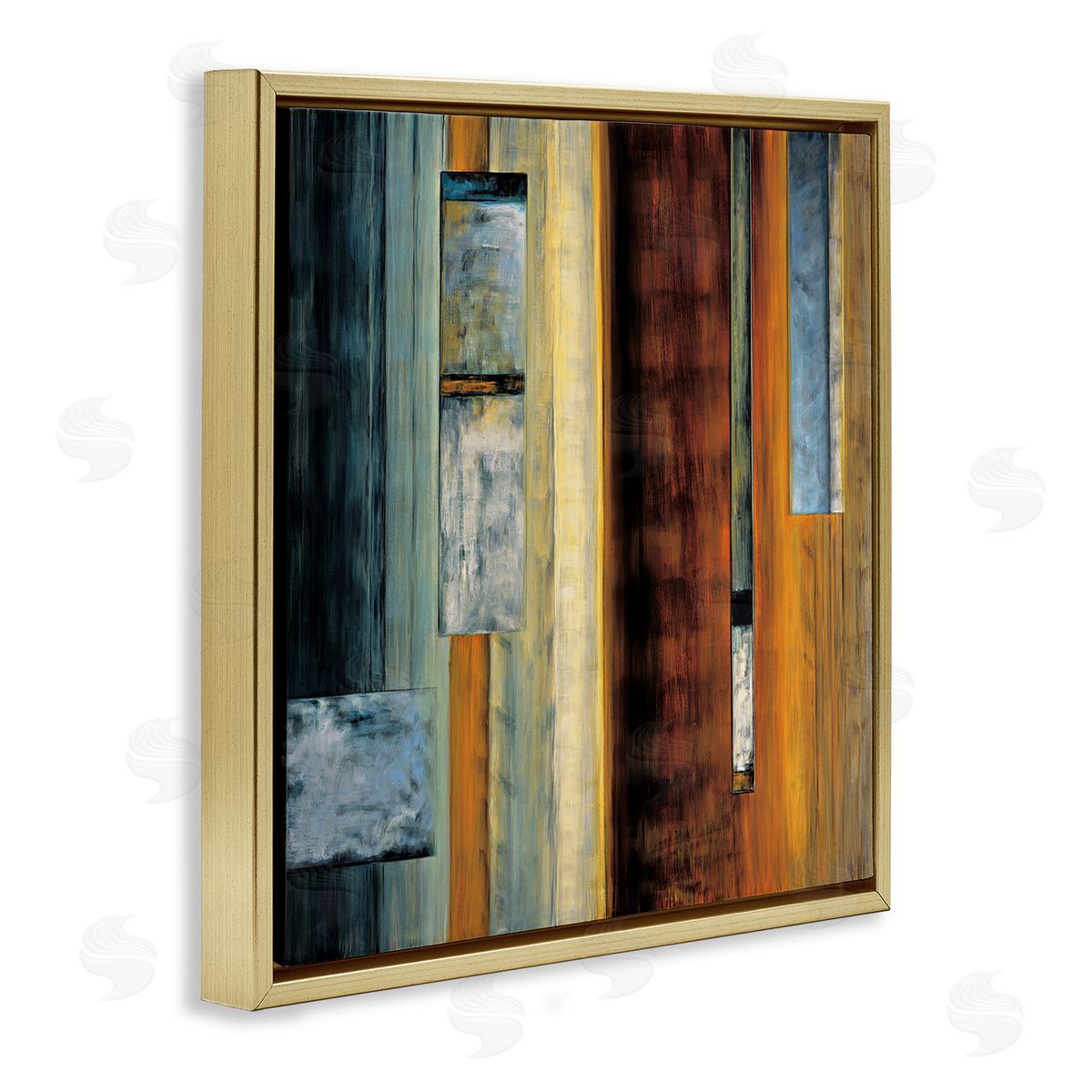 Aaron Summers Rustic Rectangular Abstraction Brown Orange Blue Gold Floating Frame Canvas Wall Art Print